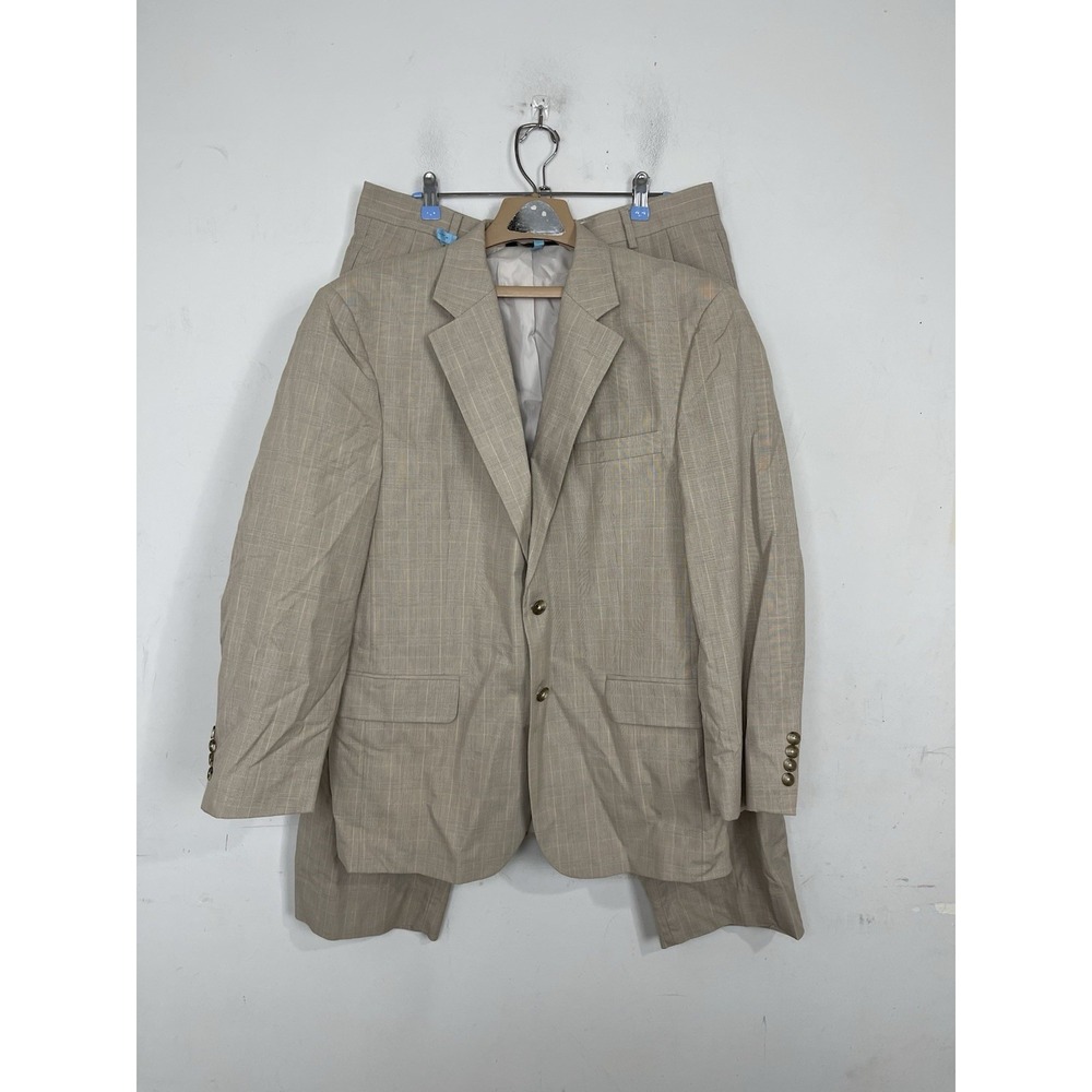 Jos A Bank Men Suit 42 Beige Plaid Wedding Wool Blend Blazer 2 pc Pants 34x28
